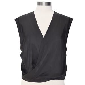 NEW ROBERT RODRIGUEZ Black Satin Crop Top V-neck Wrap NEW
